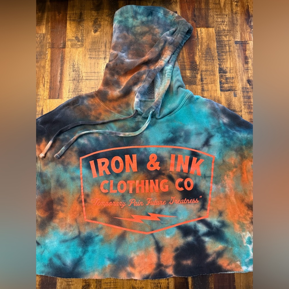 Iron & Ink tie dye women's cropped sweatshirt sz M orange/teal/blue - Picture 2 of 5